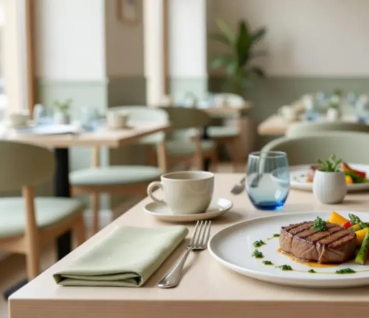Eleganckie danie restauracyjne na jasnej zastawie w pastelowej aranżacji