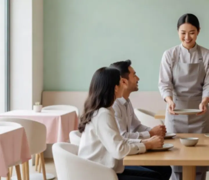 Miła obsługa podająca dania w restauracji Widostravex