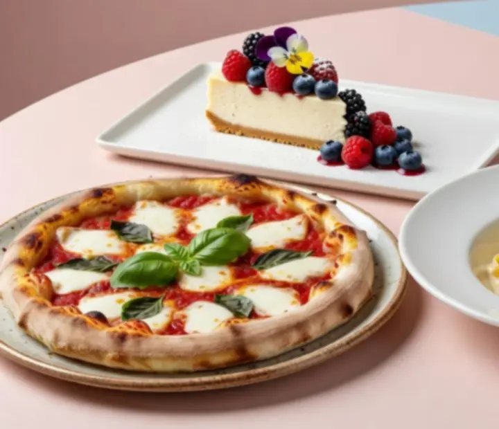 Pizza, makaron i stek podane na eleganckich talerzach w restauracji Widostravex
